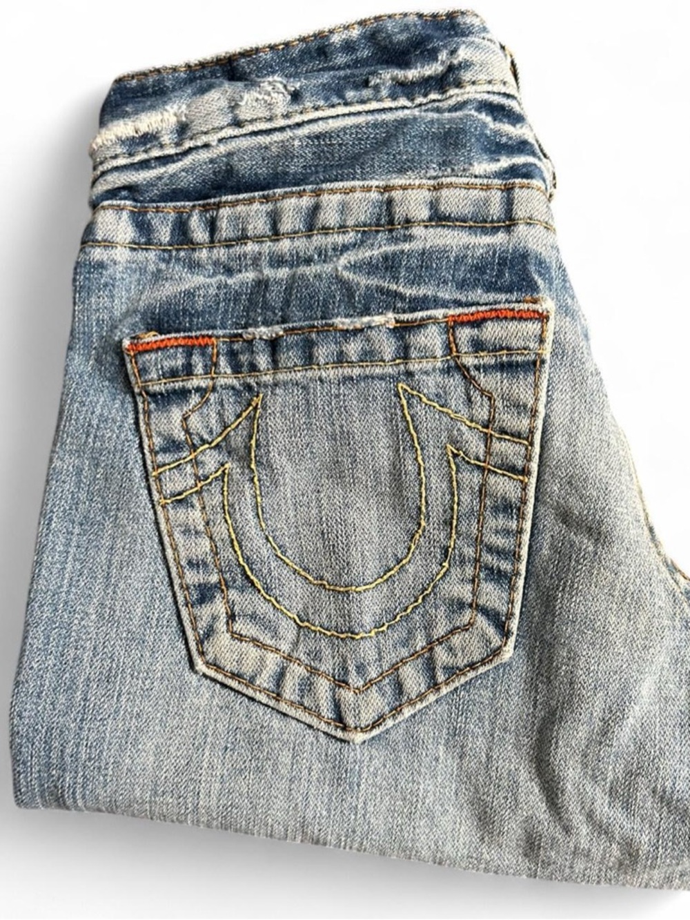 True Religion Light Blue Boyfriend Bermuda Jeans